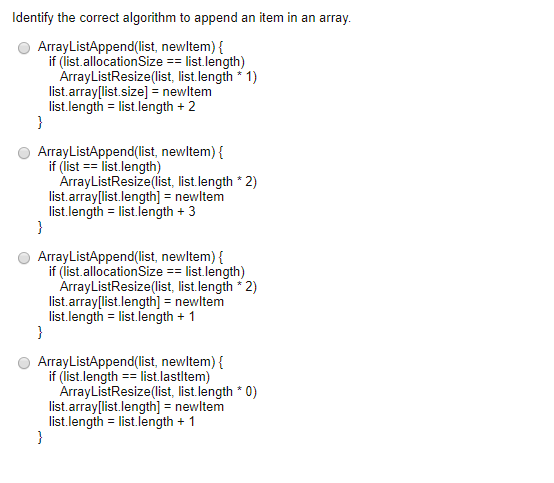 Solved Identify the correct algorithm to append an item in | Chegg.com