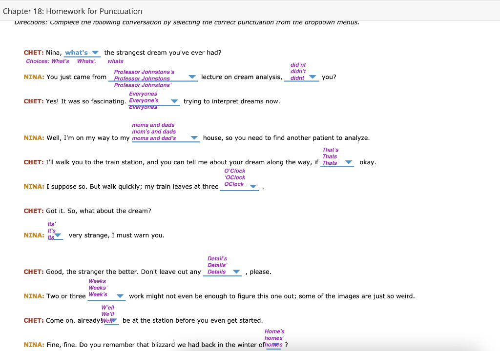 Solved Chapter 18 Homework For Punctuation Directions Chegg