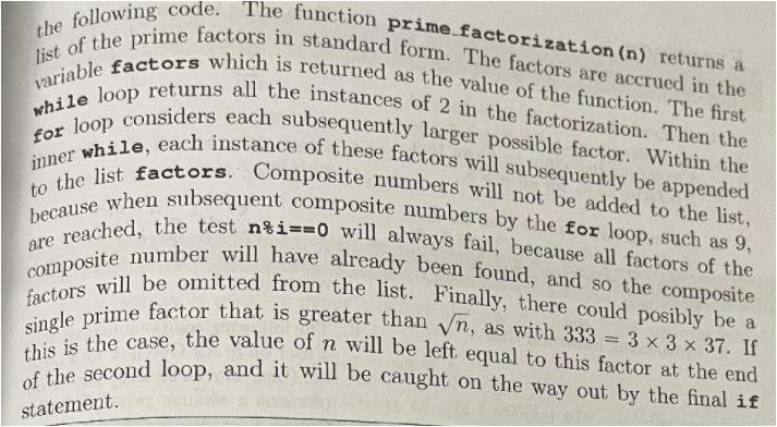 Solved Explain the prime factorization function in Python, | Chegg.com