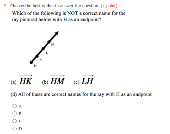 Solved 9. Choose The Best Option To Answer The Question. (1 | Chegg.com