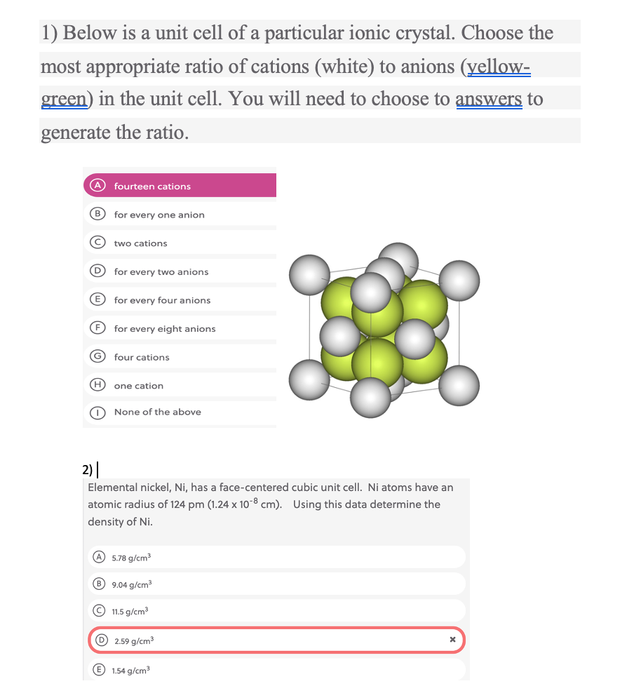 Solved 1) Below is a unit cell of a particular ionic | Chegg.com