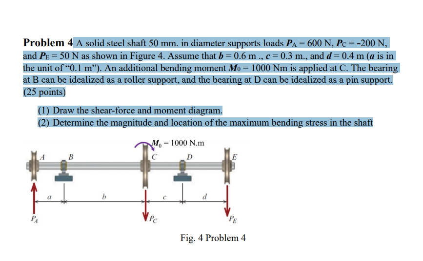 Solved Problem 4 A solid steel shaft 50 mm. in diameter | Chegg.com