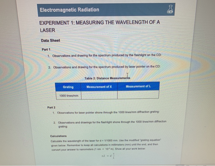 experiment 1 spectroscopy electromagnetic radiation