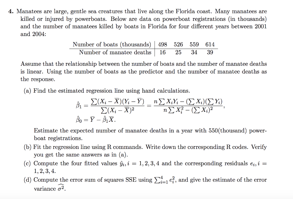 Solved 4. Manatees are large, gentle sea creatures that live | Chegg.com