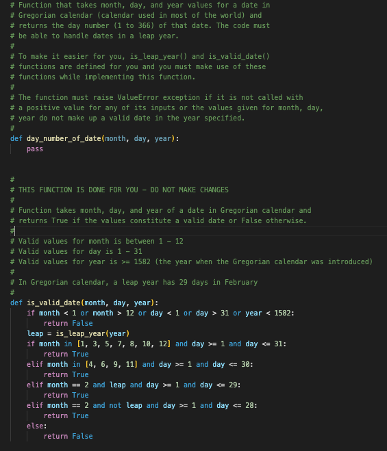 Solved I need help with the day_number_of_date function in | Chegg.com