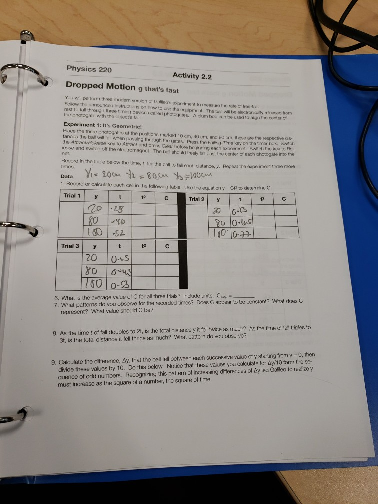 Physics 2 Activity 2 2 Dropped Motion G That S Fast Chegg Com