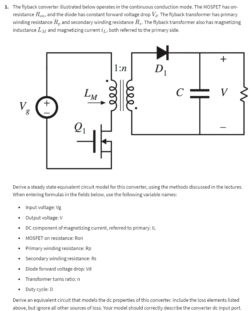 Solved 1. The flyback converter illustrated below operates