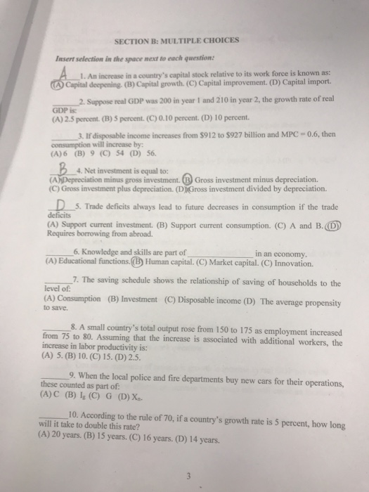 Solved SECTION B: MULTIPLE CHOICES Insert Selection In The | Chegg.com