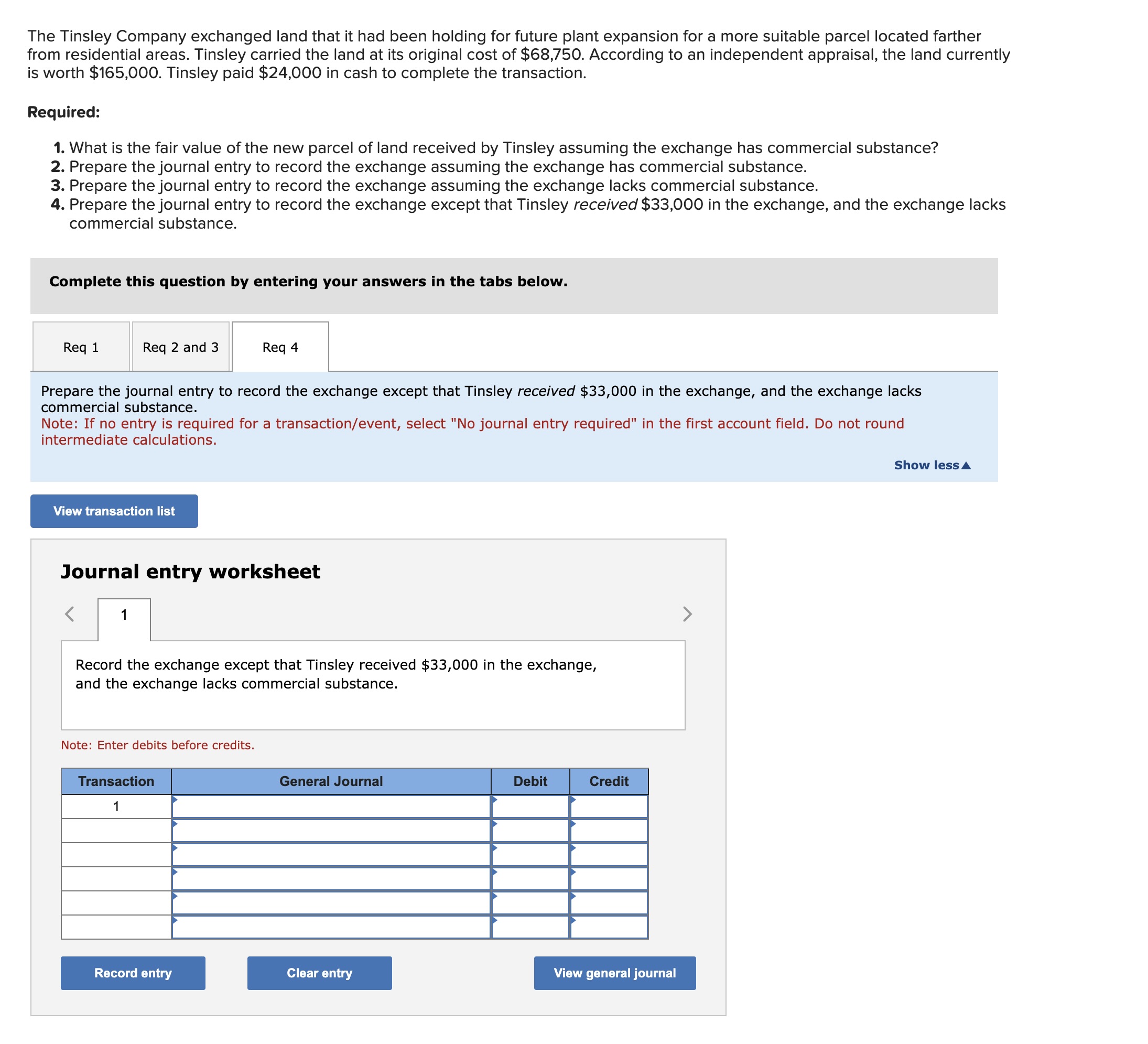 Solved The Tinsley Company exchanged land that it had been