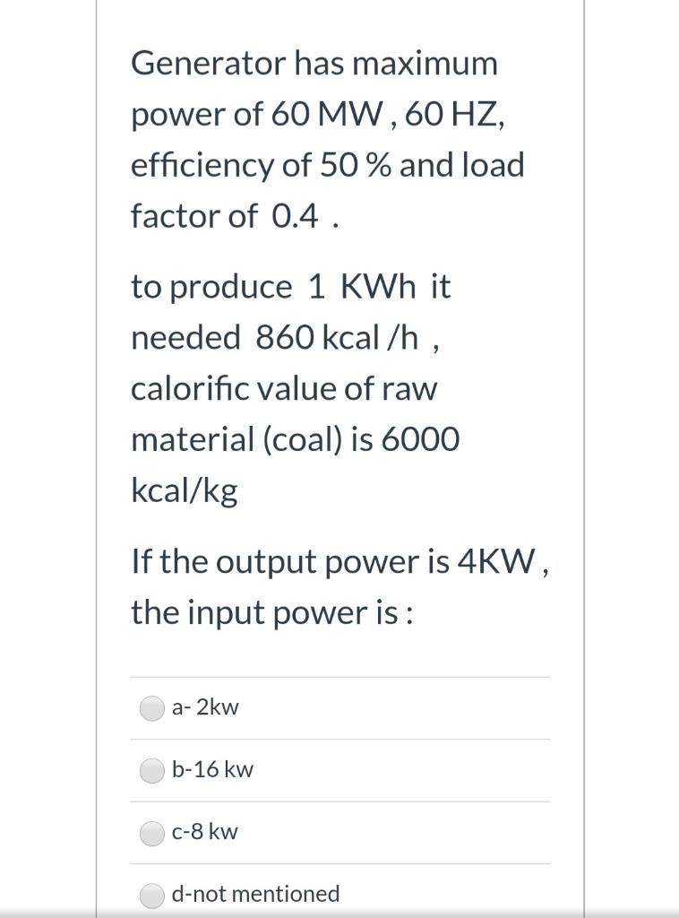 Solved Generator has maximum power of 60 MW,60 HZ, | Chegg.com