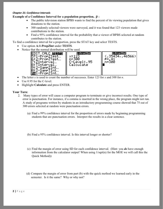 Confidence Interval Answer Example Solved : Chapter 21: Confidence Intervals Example of a | Chegg.com