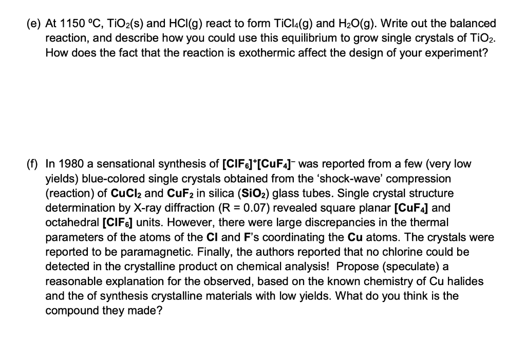 (e) At 1150 °C, TiO2(s) and HCl(g) react to form | Chegg.com