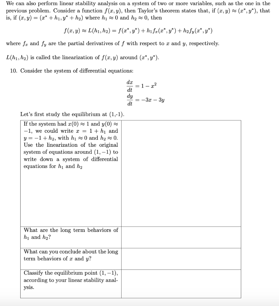 Solved We Can Also Perform Linear Stability Analysis On A | Chegg.com