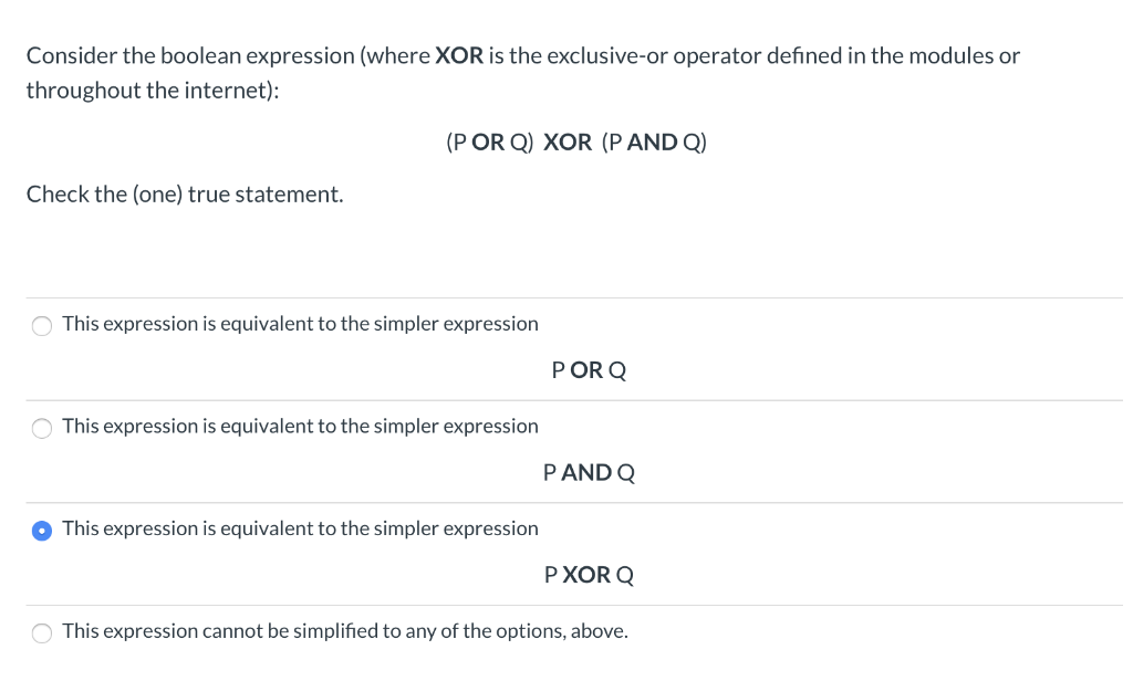 Solved Consider the boolean expression (where XOR is the | Chegg.com