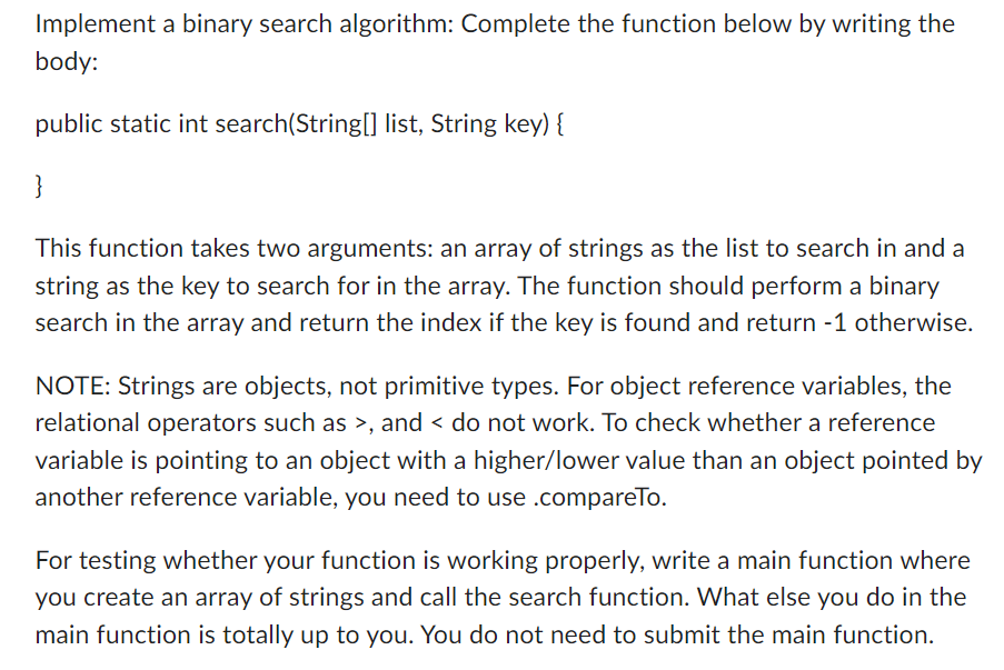 Solved Implement A Binary Search Algorithm: Complete The | Chegg.com