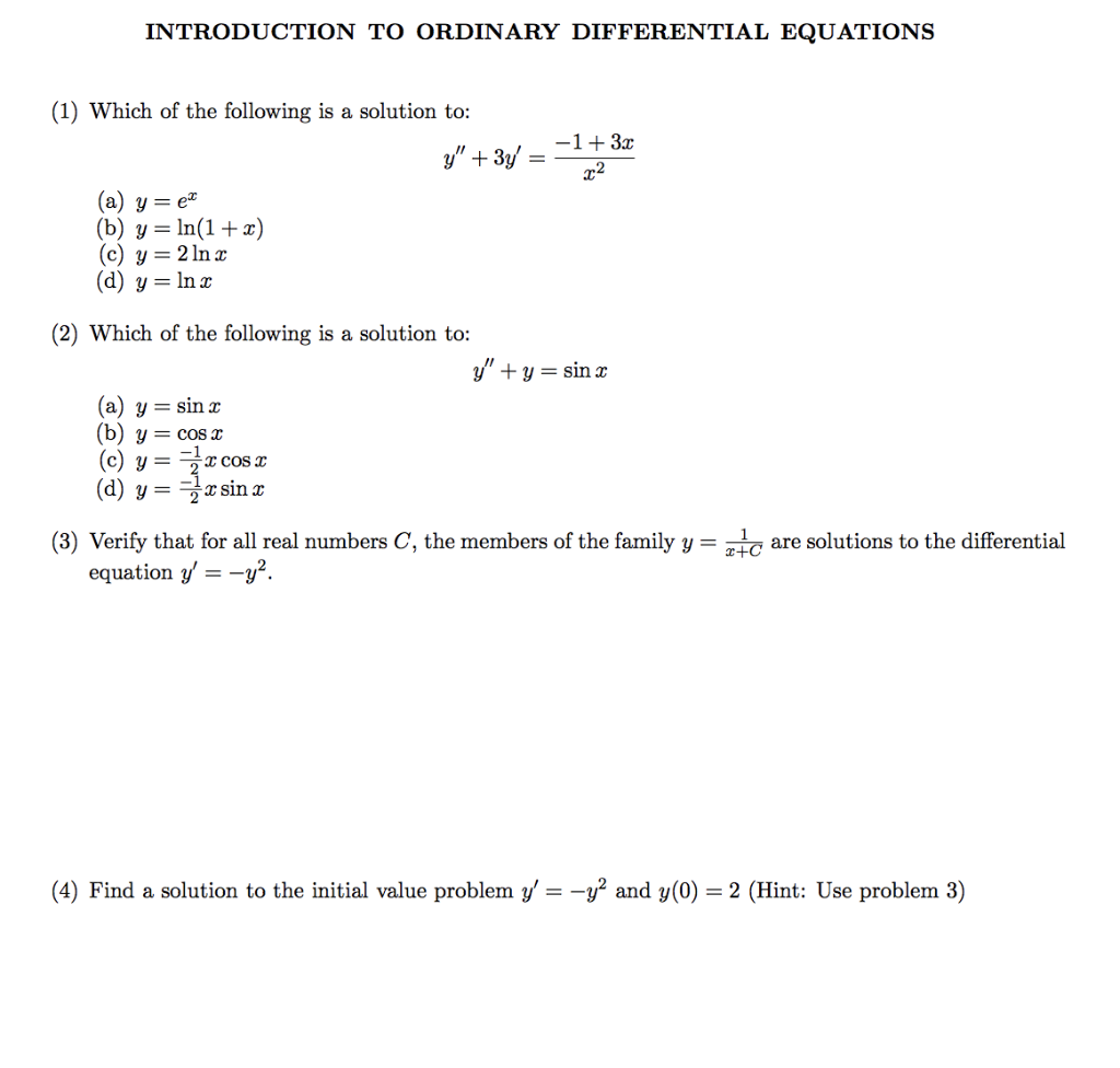 Solved INTRODUCTION TO ORDINARY DIFFERENTIAL EQUATIONS -1+ | Chegg.com