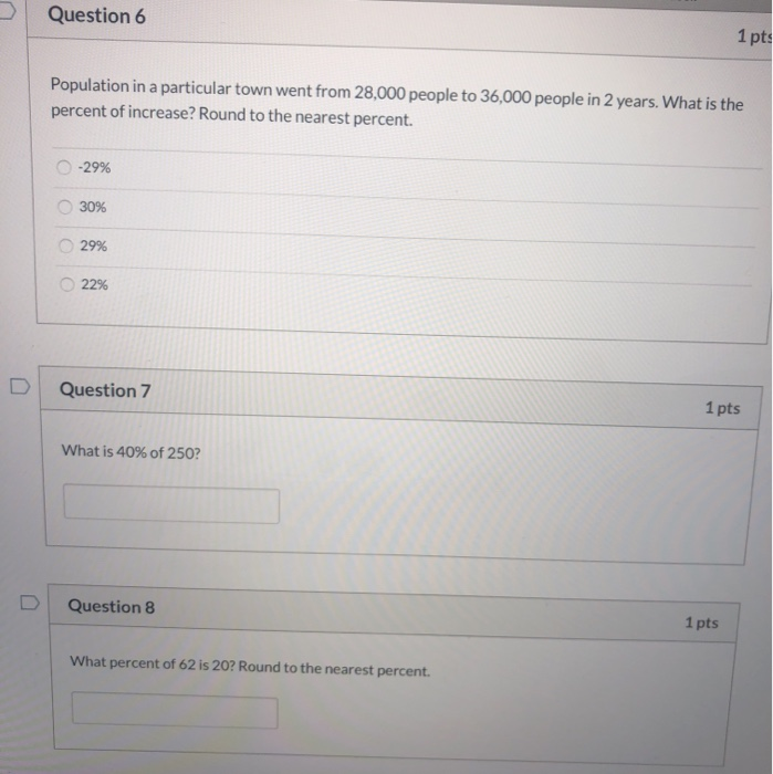 Solved Question 6 1 pts Population in a particular town went | Chegg.com