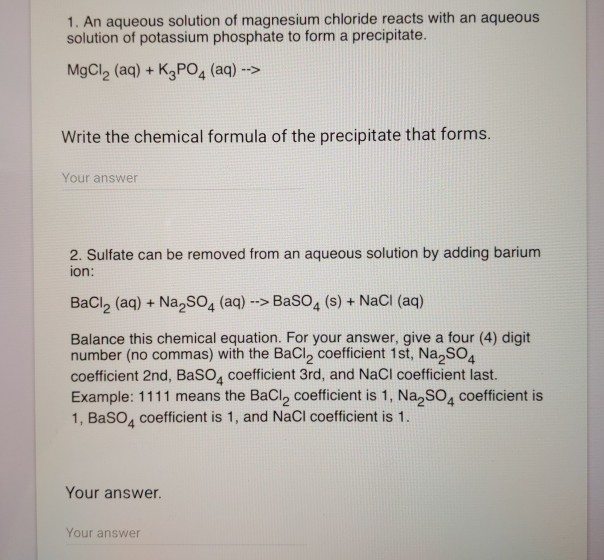 Solved 1. An aqueous solution of magnesium chloride reacts | Chegg.com