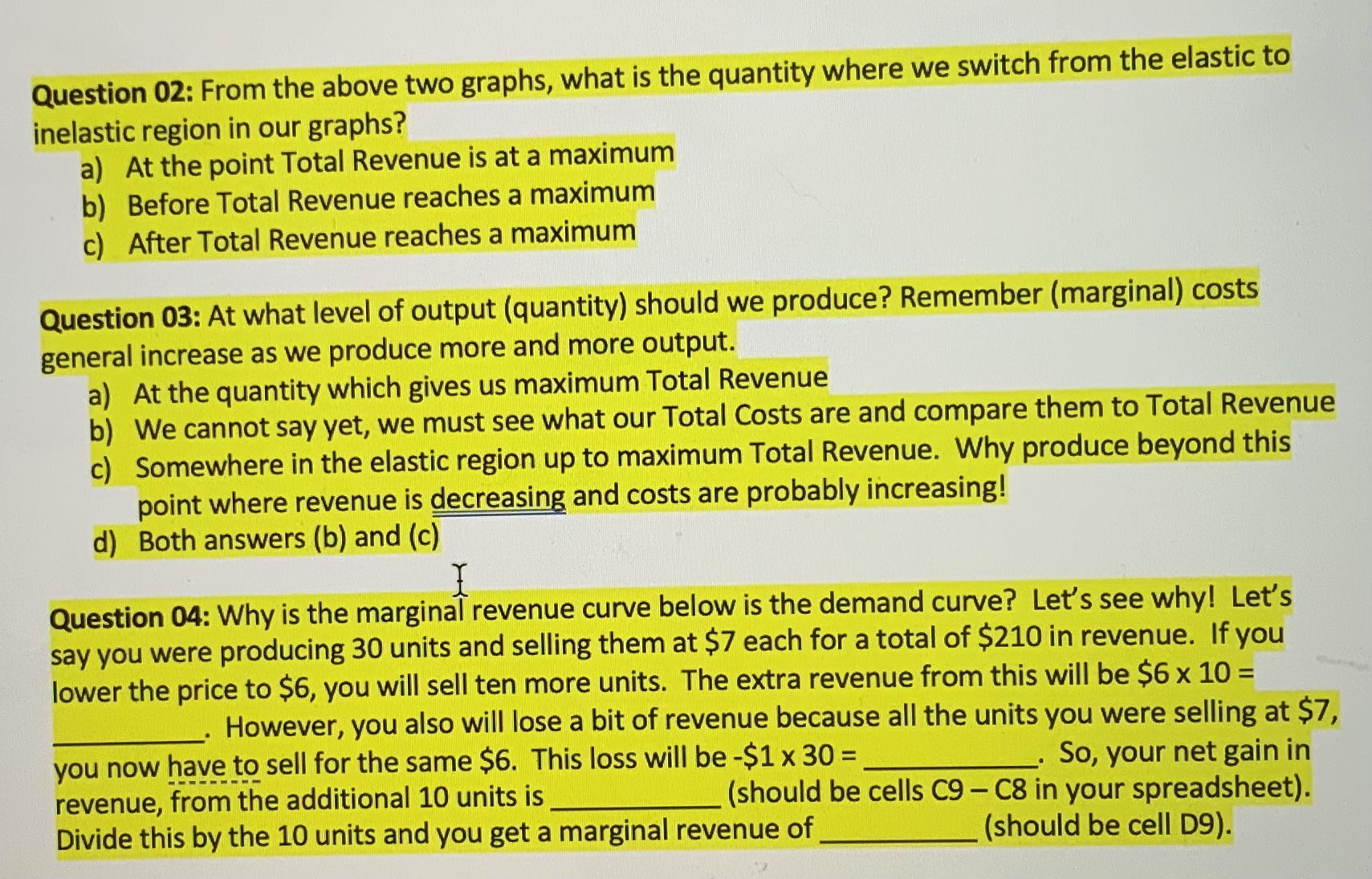 Solved Total Revenue CurveStep 01: Open up the associated | Chegg.com