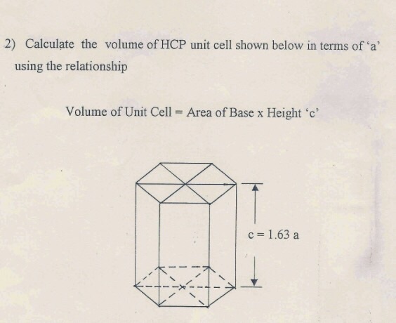 Solved: Calculate The Volume Of HCP Unit Cell Shown Below | Chegg.com