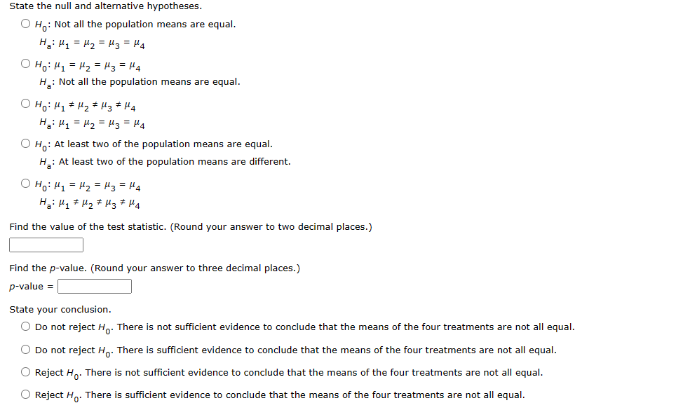 Solved Use α=0.05 to test for any significant differences. | Chegg.com