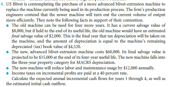 4. us blivet is contemplating the purchase of a more advanced blivet-extrusion machine to replace the machine currently being