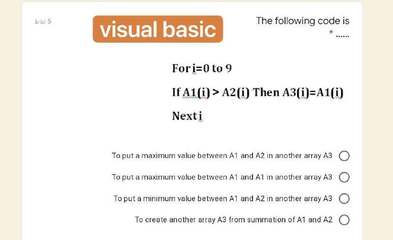 Solved b5 The following code is visual basic For i=0 to 9 If | Chegg.com