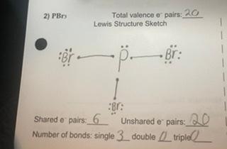 Solved 2) PBri Total valence e: pairs: 2C Lewis Structure | Chegg.com