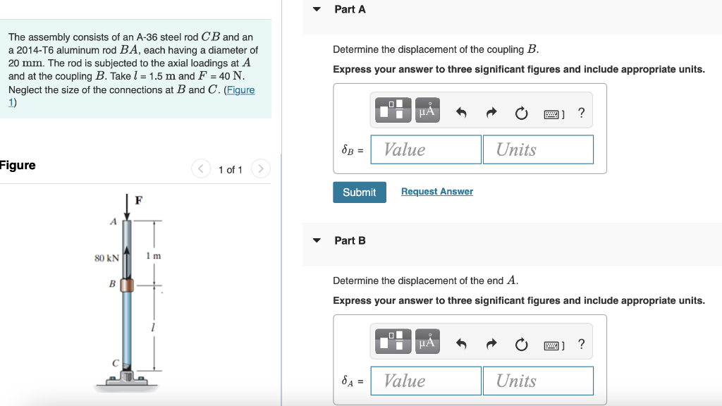 Solved The Assembly Consists Of An A-36 Steel Rod CB And An | Chegg.com