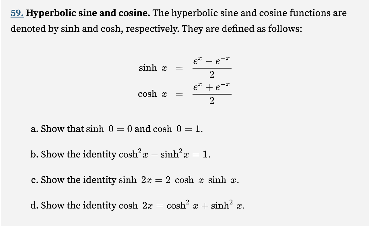 Solved Hyperbolic sine and cosine. The hyperbolic sine and | Chegg.com