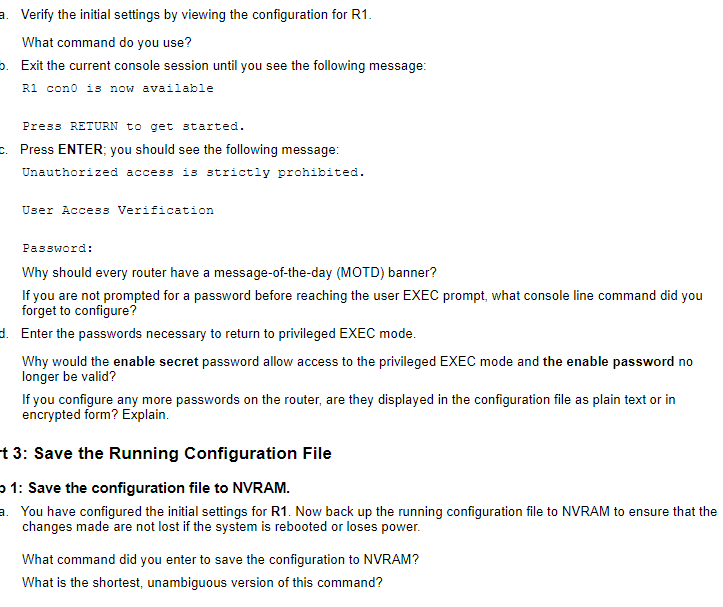 Packet Tracer Configure Initial Router Settings