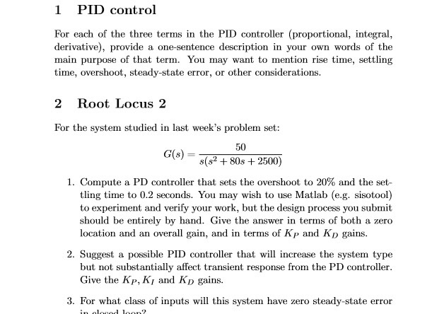 Solved For Each Of The Three Terms In The PID Controller | Chegg.com