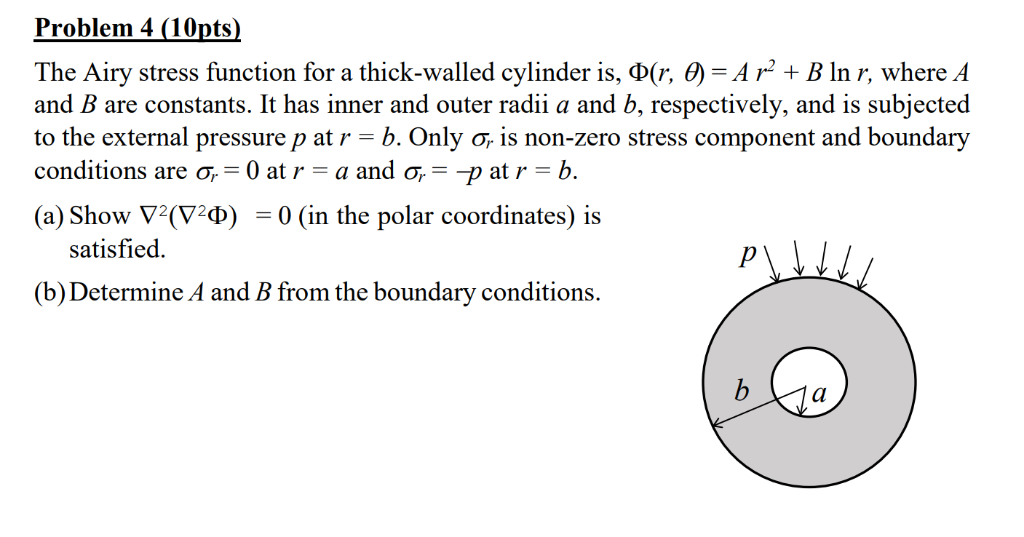 Solved Problem 4 (10pts) The Airy Stress Function For A | Chegg.com