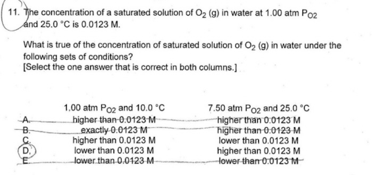 Solved The concentration of a saturated solution of O2(g) | Chegg.com