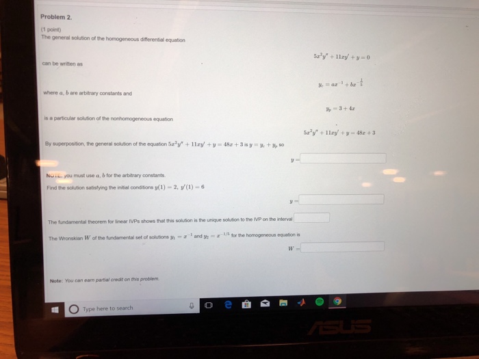 Solved Problem 2 (1 point) The general solution of the | Chegg.com