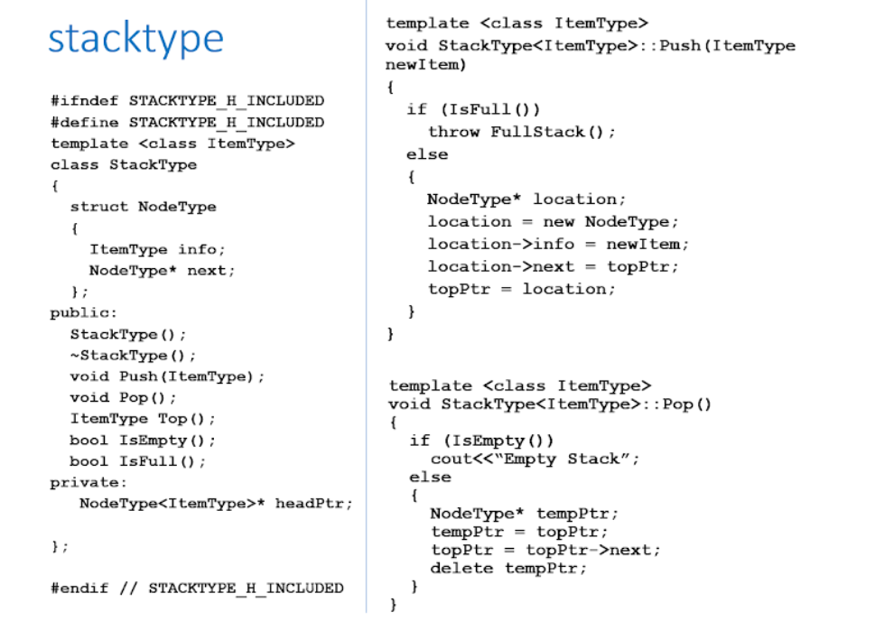 Solved stacktype template void StackType Push (Item Type