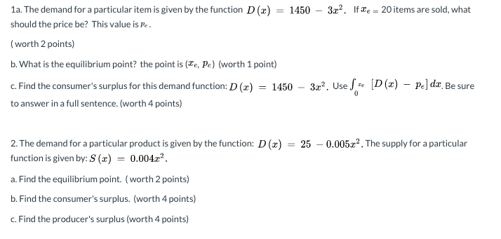 Solved 1a. The demand for a particular item is given by the | Chegg.com