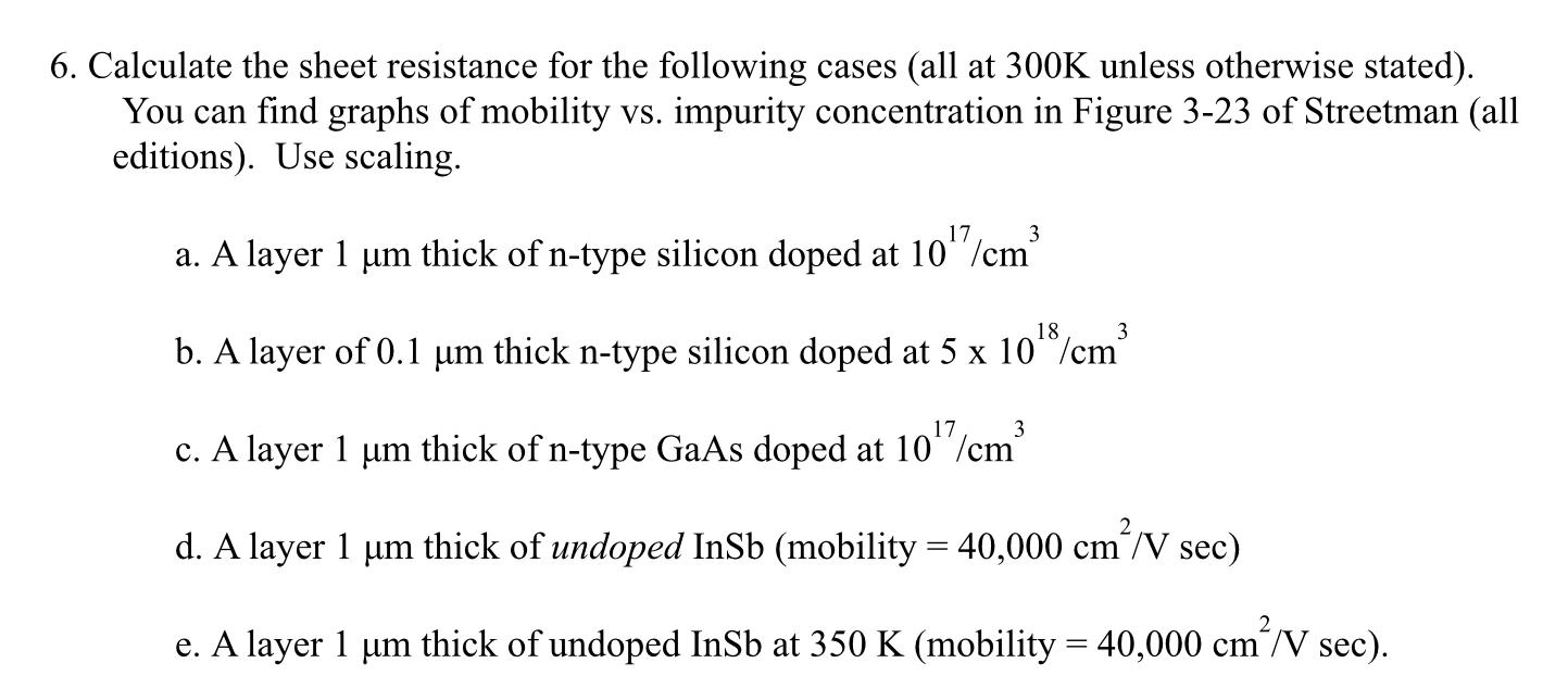 Solved 6. Calculate the sheet resistance for the following | Chegg.com