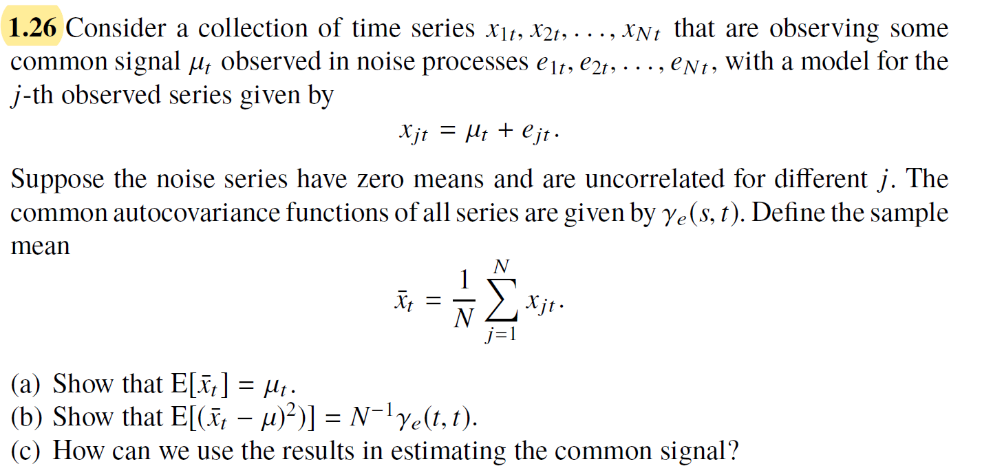 Solved 1.26 Consider a collection of time series X1t, X2t, | Chegg.com
