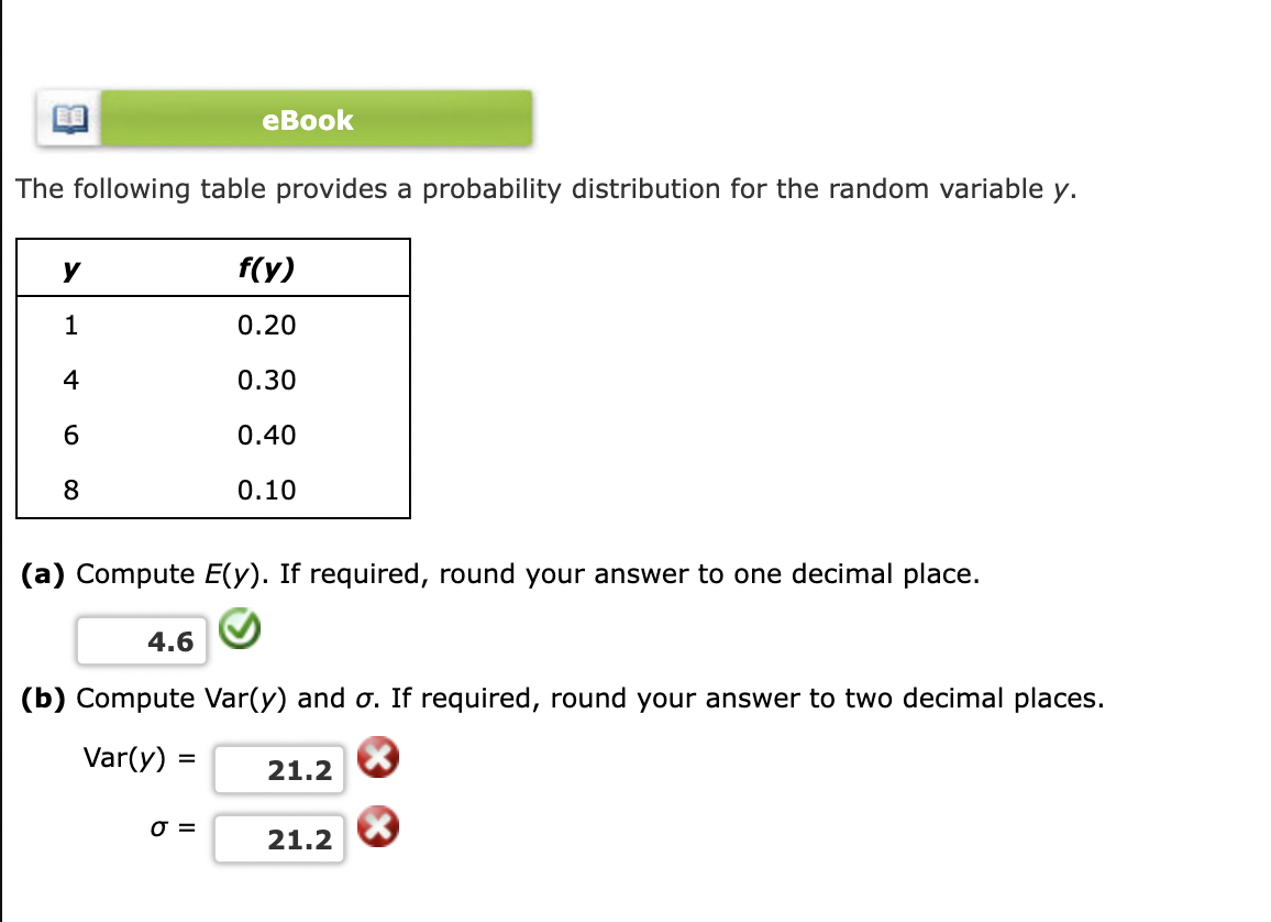Solved eBook The following table provides a probability | Chegg.com