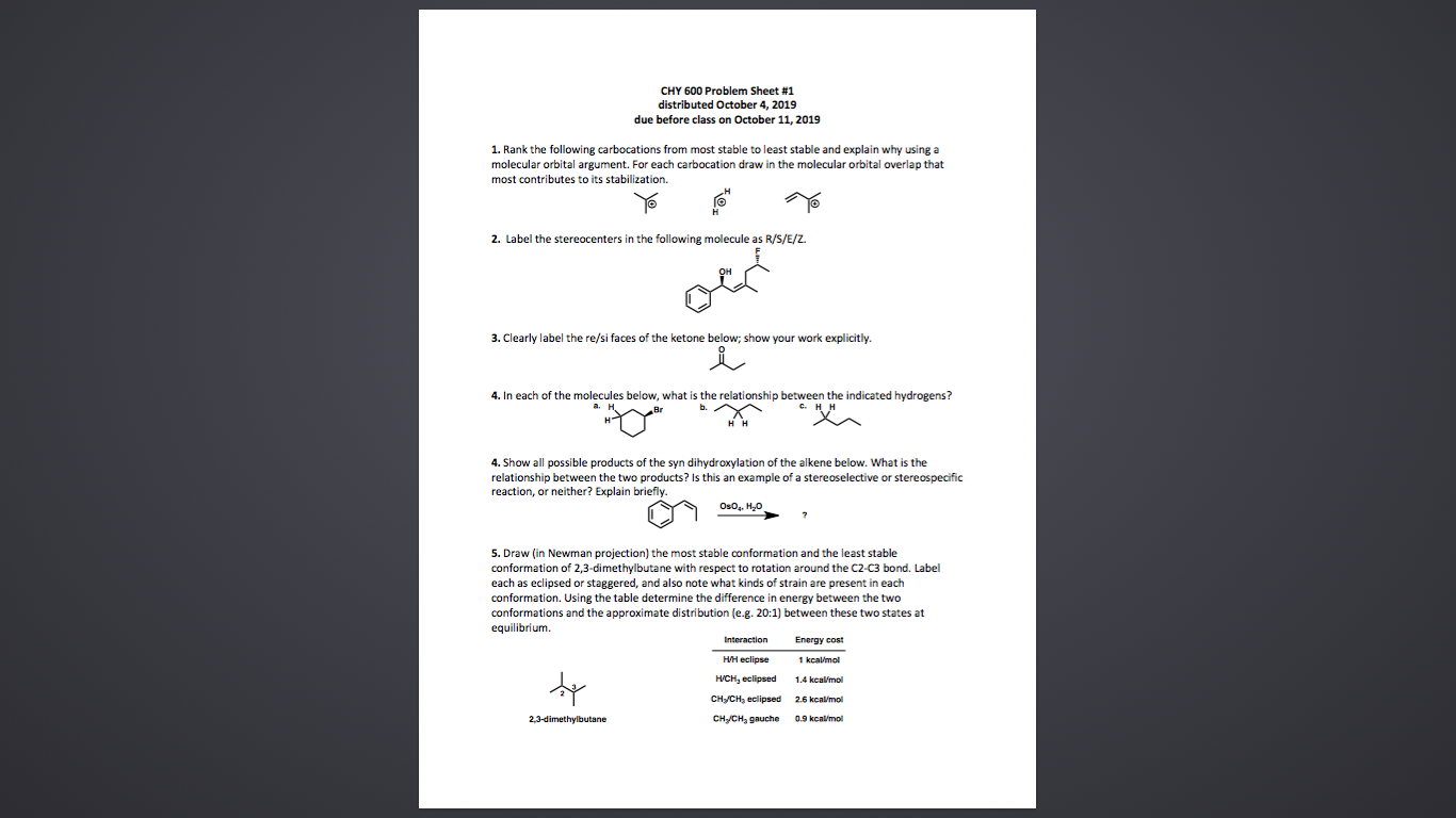 Chy 600 Problem Sheet 1 Distributed October 4 Chegg Com