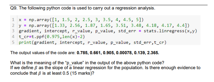 Q9. The following python code is used to carry out a | Chegg.com