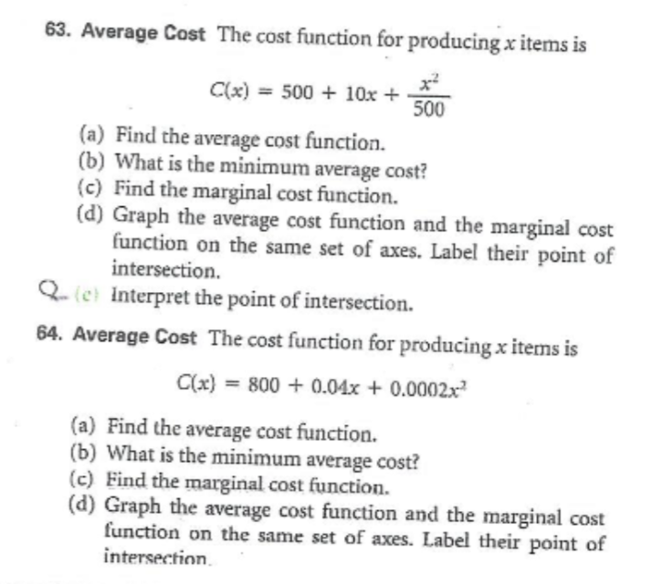 Solved 63. Average Cost The cost function for producing x | Chegg.com