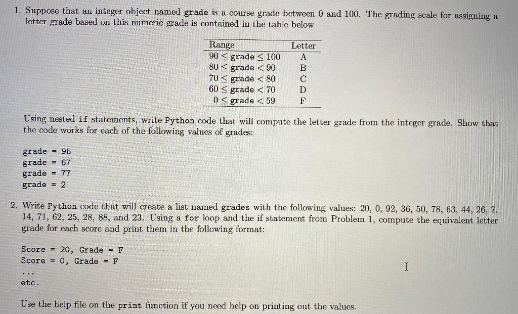 Setting up a letter grade grading table