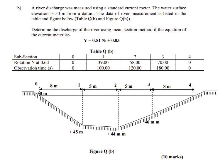 Solved b) A river discharge was measured using a standard