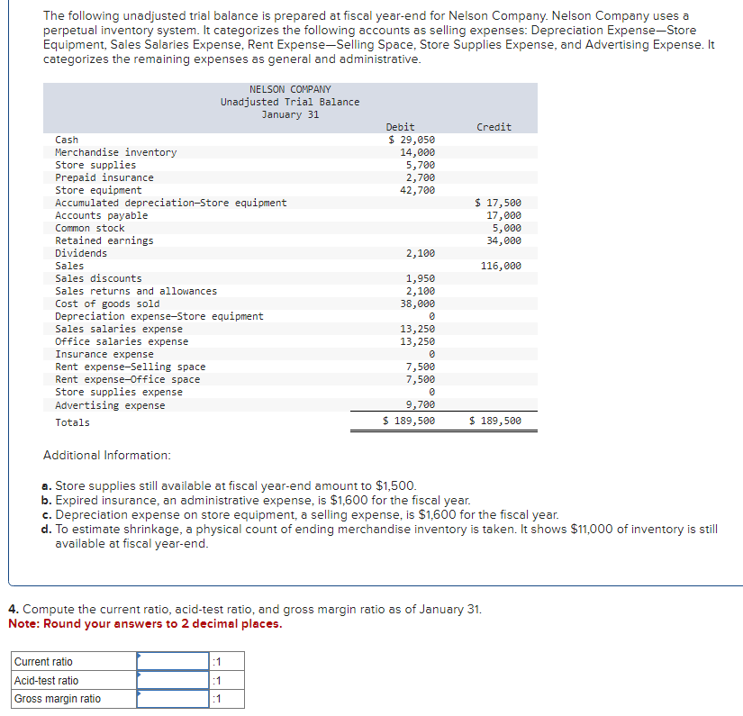 Solved The Following Unadjusted Trial Balance Is Prepared At 