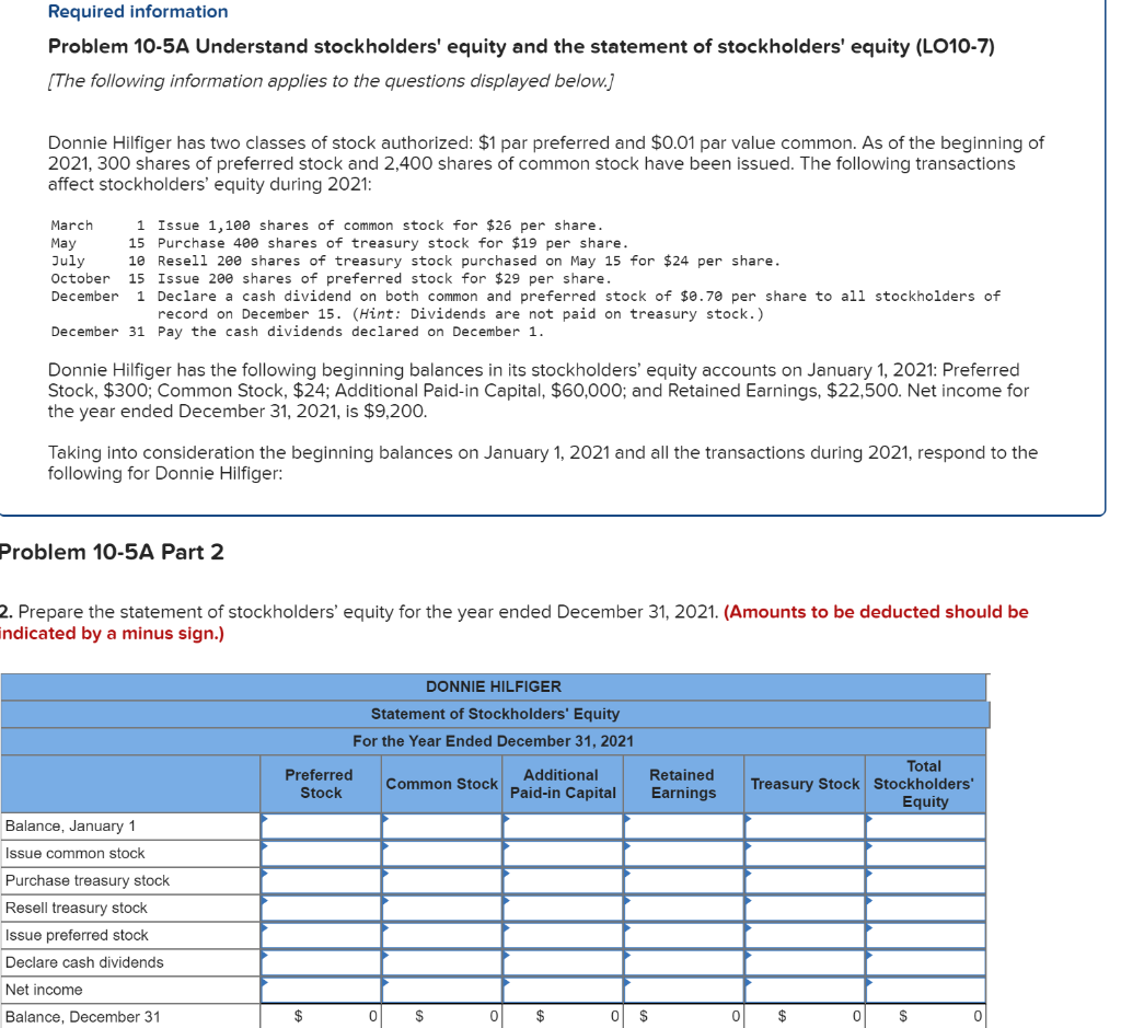 Solved Problem 10 5A Understand Stockholders Equity And The Chegg