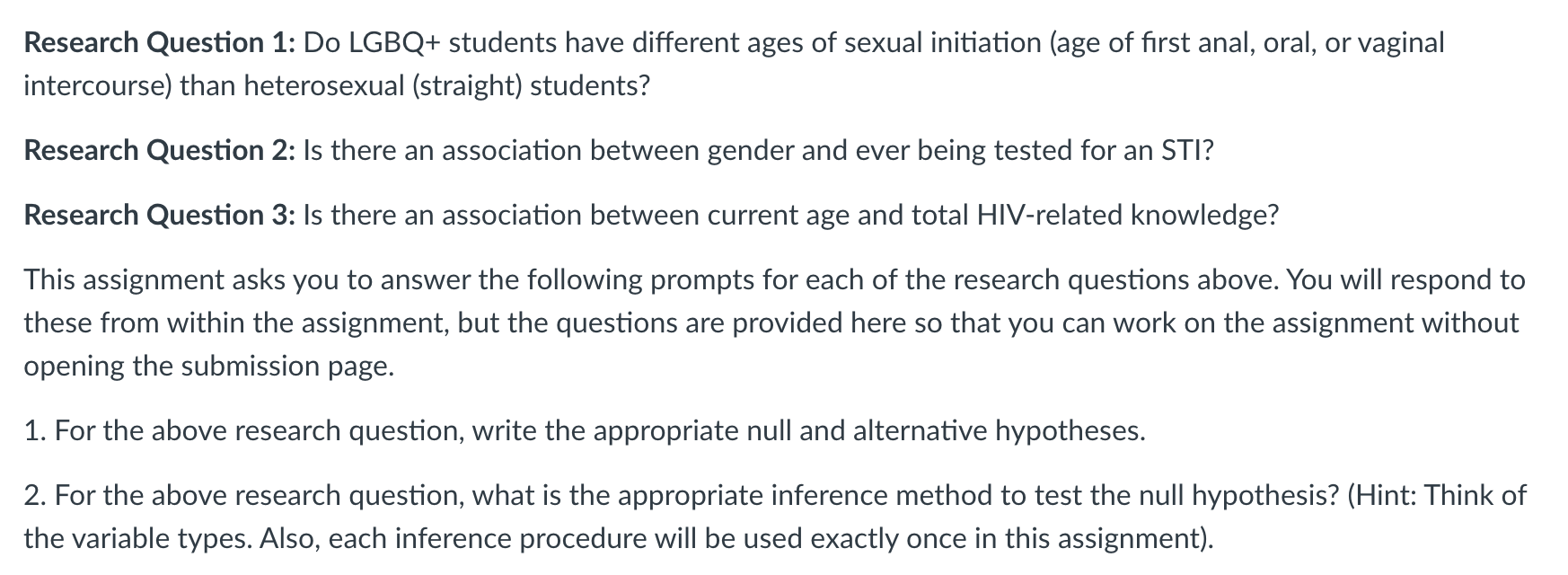 Solved Research Question 1: Do LGBQ+ students have different | Chegg.com