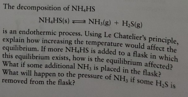 Solved The Decomposition Of Nh4hs Nh Hs S 2 Nh3 G H S Chegg Com