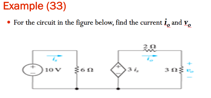 Solved Example (33) • For the circuit in the figure below, | Chegg.com
